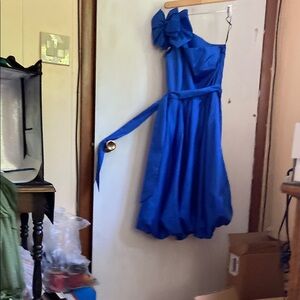 Blue Asymmetrical Ruffled One Shoulder Dress for Weddings